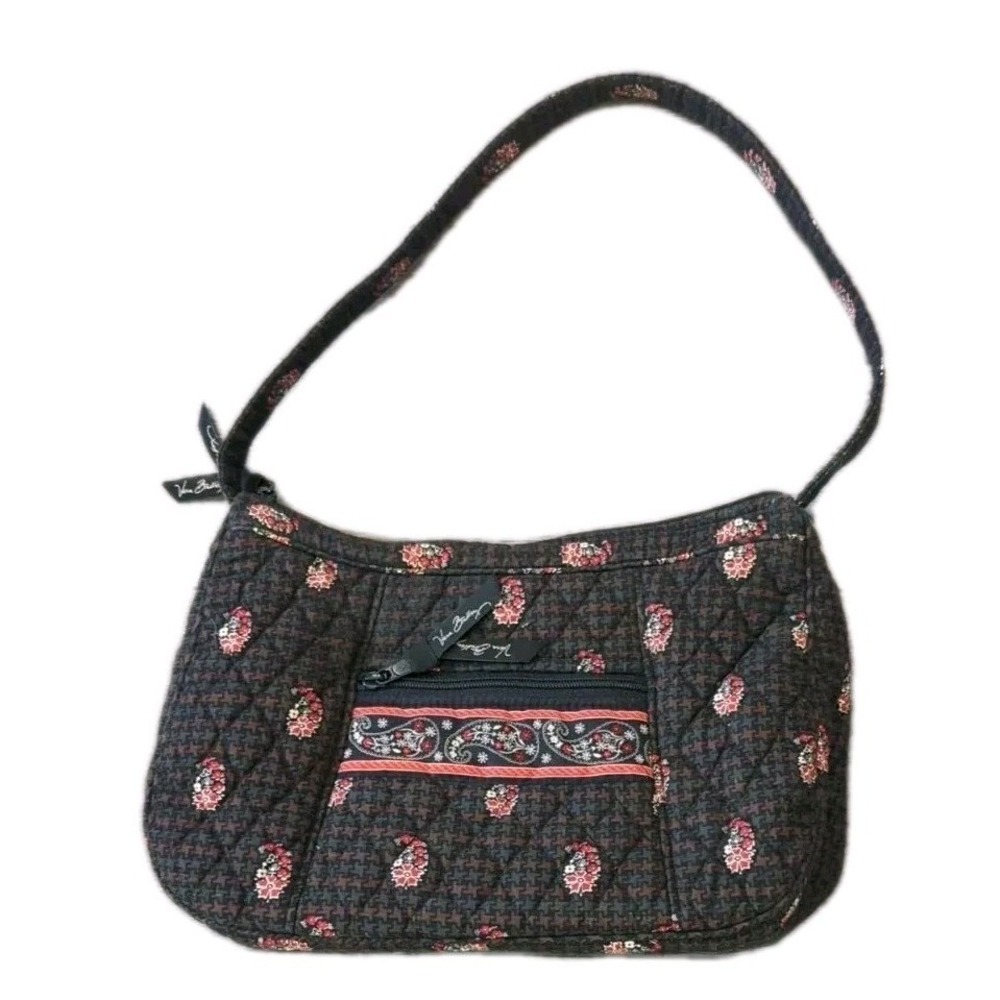 Vera Bradley Handbag Brown Black Houndstooth Paisley Quilted Shoulder Bag USA